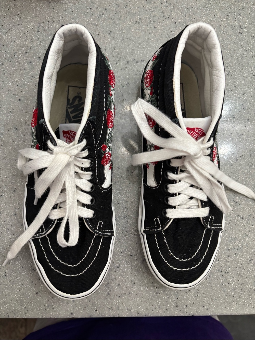 Vans Black High-Top Sneakers with Red Rose Embroidery and White Accents